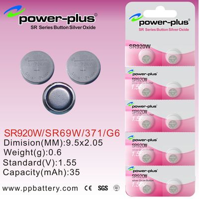 1.55V 35mAh μίνι σειρά SR μπαταριών κυττάρων κουμπιών οξειδίων ρολογιών ασημένια SR920W/SR69W/371/G6